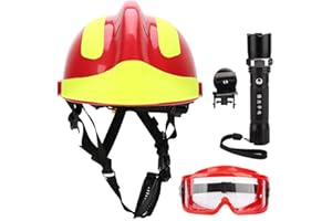DIOCHE Casco de protección, Casco de Seguridad para Rescate Profesional, Casco antiincendio, antigolpes, Casco con Linterna Frontal y Gafas (Rojo)