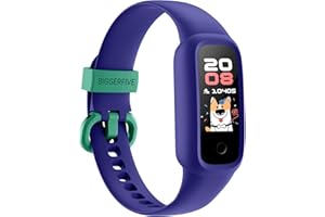 BIGGERFIVE Monitor de Actividad física Infantil, rastreador de Actividad, podómetro, Monitor de frecuencia cardíaca y sueño para niños de 5 a 15 años, Azul Tory.