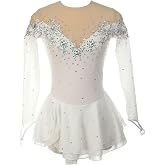 Girls Figure Skating Dress Patchwork Applique Women's Competition Dance Outfit with Shiny Rhinestone