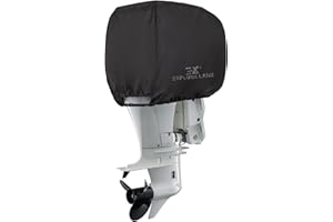 Explore Land Outboard Motor Cover - Waterproof 600D Heavy Duty Boat Engine Hood Covers - Fit for Motor 50-115 HP, Black