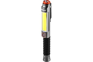 NEBO Big Larry 3 - Linterna de 600 Lúmenes Con Foco LED de Alta Potencia - Base Magnética y Clip de Bolsillo Para Iluminación Manos Libres - Regulable - Con Luz de Emergencia, Gris Acero