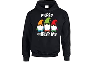 GIFT HUB Merry Christmas Mens Hoody Three Gnomes Merry Christmas Jumper Boys Xmas Style Girls Kids Gift Pullover Funny Novelty Hoodie Printed Design
