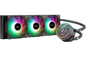 UNYKAch Refrigeración Líquida CPU AQUASTORM Black 360 Bomba Silenciosa, Display para Controlar Temperatura de CPU y Tres Ventiladores RGB con Sensor PWM