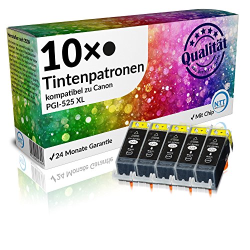 N.T.T.® - 10 STÜCK XL Druckerpatronen für PGI-525BK SCHWARZ (große) Sparpack Schwarz