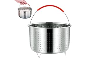 HXXWEUS Panier Vapeur, Cuit Vapeur en Acier Inoxydable 304, OD 21,6cm, Cuit-Vapeur en Acier Inoxydable avec Poignée en Silicone, pour Cuire à la Vapeur du Riz Légumes Oeufs, 6L