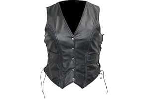 2Fit Your Fitness Partner LADIES BUCKLED GOAT LEATHER VEST WAISTCOAT TASSEL SIDED MOTORCYCLE BIKER BLACK