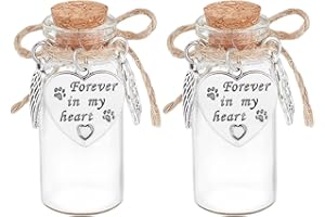 DELORIGIN 2 Stück Gedenkflasche Aus Glas Mit Tierhaaren Wunschflasche Aus Glas Mit Herzanhänger Und Korkverschluss Andenkenurne Für Hunde Und Katzen Für Die Asche Haustieren