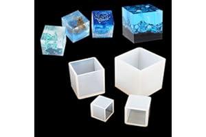 FineInno 4 Pz Molde de Resina Cuadrado Cube Resin Molds Moldes de Silicona Plaza para DIY joyas Pendiente Espécimen Jabón Desktop Decoration