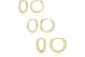 ALEXCRAFT 3 Pares Pendientes Mujer Plata 925 Chapado en 14K Oro, Pendientes Acero Inoxidable Mujer, Conjunto de Aretes Para Mujer Dorados Regalos Joyas Joyeria Fiesta