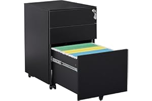 ‎LVSTEEL LVSTEEL Aktenschrank mit 3 Schubladen und Schloss，Mobiler Metallschrank für Home Office, für Rechts-/Rechtliches/Briefgröße, Komplett montiert, Schwarz