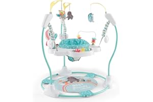 GYMAX Baby Jumperoo Activity Center, Baby Jumpers with 3 Adjustable Heights, Seat Cushion, Foot Pad, Developmental Toys, Music, Lights & Sounds, Toddler Bouncer for 6 Months+ (Blue)