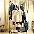 D&V ENGINEERING - Creative in Innovation Heavy Duty Cloth Hanger Rack With Wheel, Garment Drying Rack for Hanging Clothes With Shelf (Black, Iron), Cm