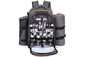 Hap Tim PicknickRucksack für 4 Personen mit isoliertem Kühlerfach, Weinhalter, Fleecedecke, Besteckset, Engagement-Geschenke für Paare, Brautdusche Geschenk, Hochzeitsgeschenke (EU-36021)