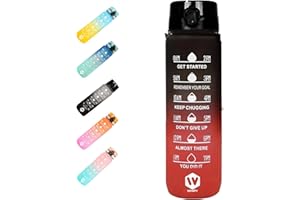 WHIPY 1 Litre Motivational Fitness Sport Water Bottles with Straw & Time Maker, Leak-proof, BPA-free Plastic Drink Bottle 1l Design for Girls, Boy Running,cycling (Red and Black, 32 OZ)