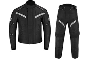 REXTEK Motorbike Suit 2 Piece Suit Rider Bike Motorcycle Motorbike Waterproof Suit Jacket with Trouser CE Armoured (Black, M)