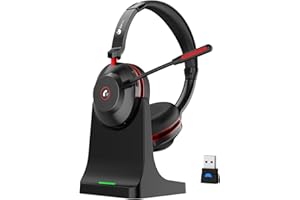 EARBAY Wireless Headset, Bluetooth Headset with Microphone Dual Noise Canceling & USB Dongle, 45H QCC Bluetooth Headphones with Busy Light & Charging Base, Teams Answer for Work/Office/PC/Meeting/Zoom