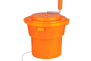 MUVELL Salatschleuder | 10 Liter | Gesamtmaße: Ø 40 cm - Höhe: 47 cm | abgedichtete Antriebswelle & Bremshebel | Farbe: Orange | Salattrockner, Salat Spinner, für Gastronomie, Imbiss & Kantine