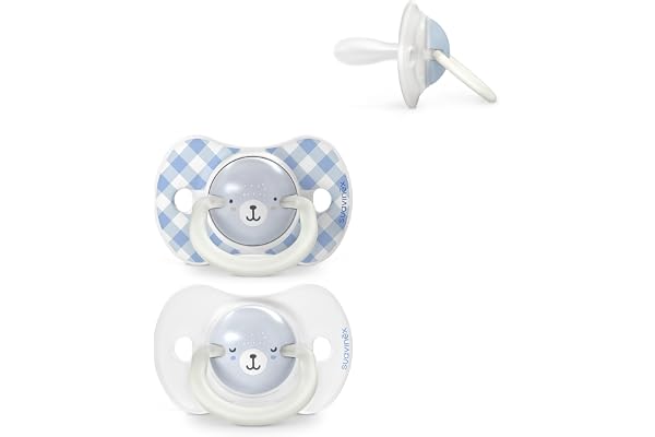 Suavinex, Lot 2 Sucettes pour Bébés 6/18 Mois, Brillent dans le Noir avec Anneau Fluorescente, Idéal Nuit, Tétine Symétrique SX Pro en Silicone, Réversible, Plate et Souple, Bleu