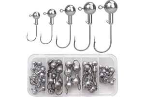 XURJUMI 25pcs Têtes Plombées Crochets Kit de Hameçons de Pêche, Tranchantes Têtes Jig Hameçons avec Billes de Plomb Rondes Têtes Jig pour leurres Souples vers Rouges pour la pêche aux carnassiers