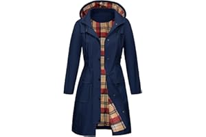 Tuopuda Parka Imperméable Femme Longue Coupe Vent avec Capuche Veste de Pluie Printemps Automne Manteau mi Saison Vêtements d'Extérieur Zippé pour Camping Randonnée Pêche Sport