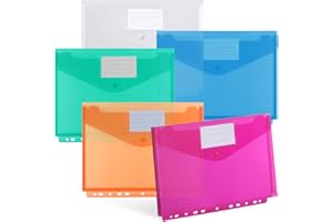 DATEFUN Cartellina Portadocumenti A4 Tridimensionale 10 Pezzi - Cartelline Trasparenti Con Bordi a 11 Fori - Buste Plastica Impermeabile per Ufficio Scuola (5 Colori)