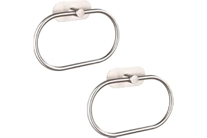 EOLAX Portasciugamani da bagno, autoadesivo, montaggio a parete, in acciaio inox, accessori hardware senza foratura, moderno portasciugamani rotondo, set da 2 pezzi, Nichel spazzolato