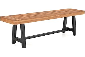 MFSTUDIO Wooden Garden Bench 3 Seater, 100% Acacia Wood Bench, Weather-Resistant, Surface Pre-treated with oil, Outdoor Porch Patio Park Seat Chairs, Teak Color (1)