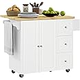HOMCOM Drop-Leaf Kitchen Island on Wheels Utility Storage Cart with Drawers
