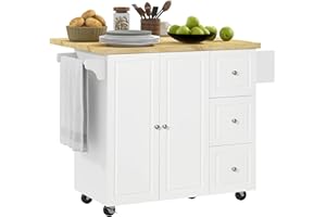 HOMCOM Drop-Leaf Kitchen Island on Wheels Utility Storage Cart with Drawers