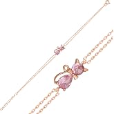 NEREZE 925 Sterling Silver Pink Stone Cat Bracelet