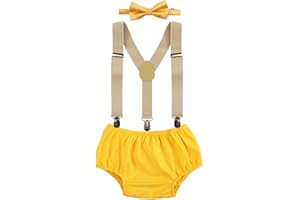 FYMNSI Bebé Niños 1er Primer Cumpleaños Traje 3 Piezas Conjuntos de Ropa Algodón Calzoncillos Pantalones Cortos + Tirantes + Pajarita Infantil 1 Año Fiesta Disfraz de Sesión de Fotos