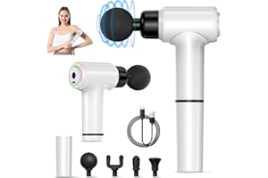 Massagepistole mit Verlängerungs Griff, Bwaliffury Mini Massage Gun klein leicht Pistole mit 4 Silikon Aufsätze 6 Geschwindigkeiten, Muskel Massagepistole mit LED Licht für Heimtraining (Weiß)