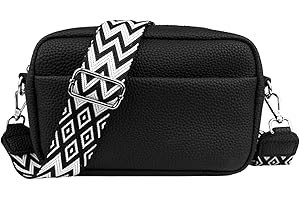 LARBER Borsa Tracolla Donna Piccola Borsa Mano Borsa Donna Crossbody Bag Borsa a Spalla con Tracolla Nera Borsello Donna Ampia Regolabile Rimovibile con 2 Cinturini Tracolla Larga Decorata e Tracolla Catena