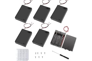 VISSQH 6 pcs AA battery holder with Wire Leads,3 x 1.5V AA Plastic battery holder with ON/Off Switch & Cover + 1 pcs Plastic Battery Storage Box and screws(4.5V)