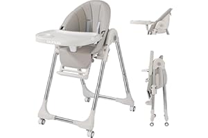 OUNUO Trona Bebé Ajustable, Trona para Bebe Evolutiva, Trona para Bebes Reclinable, Ajustable y Plegable con 4 ruedas, Segura, Cojín Bebé Confort, De 6 a 36 meses