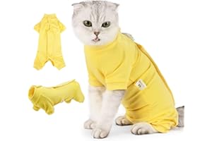 oUUoNNo Katzen-Genesungsanzug für Bauchwunden oder Hautkrankheiten, E-Halsband-Alternative für Katzen, nach Operationen, Pyjamaanzug, langärmelig (L, Gelb)