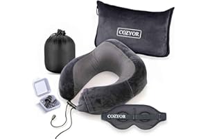 Cozyor Reiseset 4-teilig: Nackenkissen + Schlafmaske + Reisekissen & Reisedecke 2 in 1 + Ohrstöpsel, für Kinder & Erwachsene