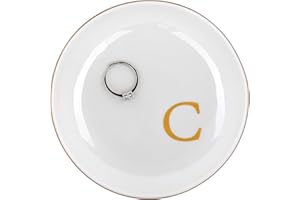 FORAGIFT A-Z Personalized Trinket Ring Dish, Ceramic Jewellery Tray for Rings Earrings Necklaces Bracelet Watch Keys, Birthday Gifts for Women Mum, Gifts for Best Friend (C)