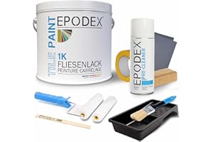 EPODEX® 1K TILE PAINT | Vernice per piastrelle | Vernice per piastrelle da parete e soffitto | + set di accessori | 45 colori bianco colorato | inodore senza solventi antiabrasione | sconto quantità