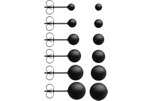 YOLEV 6 Pairs Dot Stud Earrings Unisex Stainless Steel Round Ball Stud Earrings Black Round Flat Top Stud Earrings Set for Women Men Girls (3 mm-8 mm)
