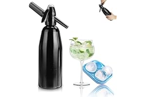ATLDMPHIC Soda Water Maker, 1L Sparkling Soda Maker, Portable Soda Siphon with Pressure Regulator, Aluminum Sprinkler Carbonated Machine for Homemade Soda, Juices, Mojitos, Cocktails, Beverages, Ice Tea, Black