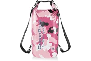 Folgtek Bolsa Impermeable para Rafting 15L, 20L Bolsa Seca Multiusos para Exteriores Fabricada en PVC, Adecuada para Kayak, Navegación, Rafting, Pesca, Natación y Acampada (Rosa, 15L)