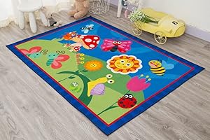 RUGS4HOME Children's Kids Boys Car Road mat Playroom Playmat Girls Toddler Unicorn Soft rug colorful printed mats ABC 123 Non Slip Large Washable Rugs Bedroom (80 x 120 cms, design 019 (bugs)