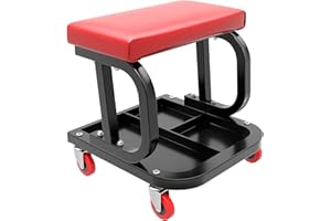 Wiltec Sgabello per Officina con Ruote; Sgabello di Montaggio, Carrello Meccanico con ripiano Porta-Attrezzi