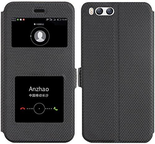 Xiaomi Mi 6 Case , Anzhao [View Window] Flip Case Cover with Kickstand [Magnetic Closure] for Xiaomi Mi 6 (Black)