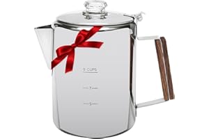 mereza Coffee Percolator Stove Top, Stainless Steel Percolator Coffee Maker Pot for Camping Outdoor Travelling, Coffee Percolator Pot Campfire Stovetop Fast Brew, 9 Cup (1, SILVER)