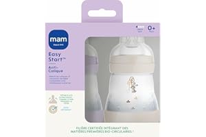 MAM 2 biberon Easy Start Anti-Colica 0+ mesi flusso lento (2 x 160 ml) lilla + sabbia - Biberon per ridurre le coliche e il disagio del bambino - Biberon per l'allattamento