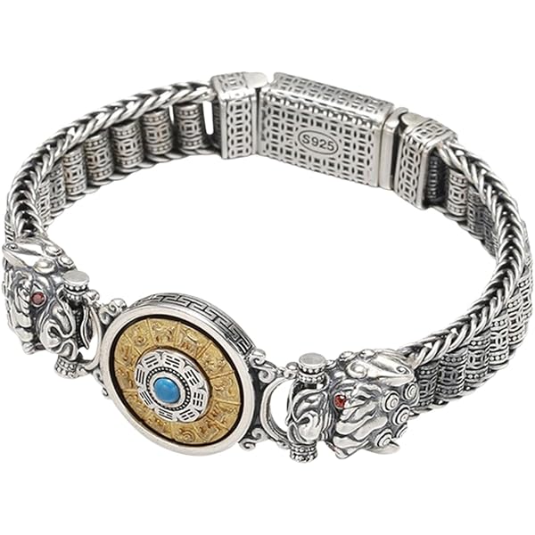 Wollet Bracciale Vintage Tibetano In Argento E Turchese – Magnetico, 18,5 Cm - 2