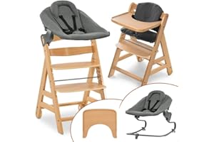 hauck Seggiolone Pappa Evolutivo Alpha Move Newborn Set - Sedia Bambini Da 0 Mesi con Nuova Sdraietta Neonati Premium, Cintura 5 Punti, Ruote, Vassoio e Cuscino - Naturale, Grigio