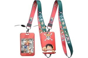 2 PCS One Piece Lanyard Conjunto de Tarjetas, Hilloly One Piece Tema Tarjetero Vertical Tarjeta Identificación Funda de Tarjeta para Tarjetas, Llaves, Tarjetas de Identificación